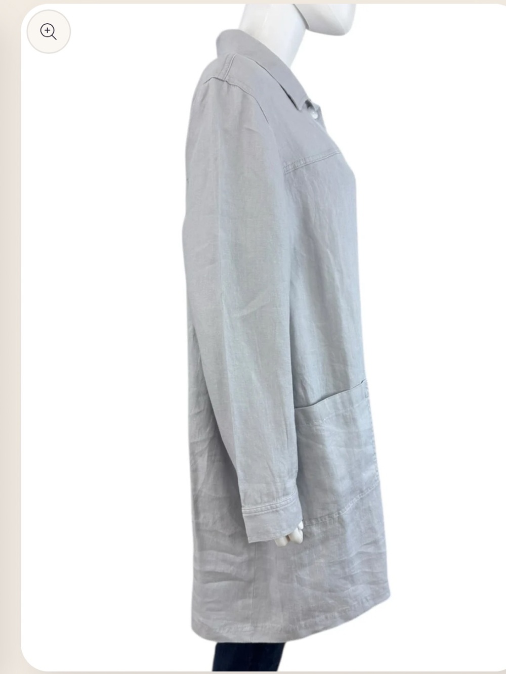J Jill Love Linen 100% Linen Button Down Shacket Grey Lagenlook Coastal Pockets - Picture 5 of 16